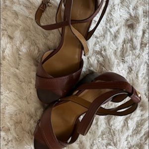 Coach Leather Wedge Ankle Strap Sandals Size 8.5
